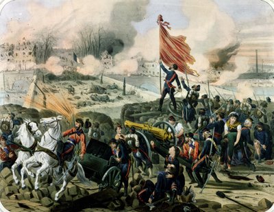 Hyökkäys Pont de Neuillyssa ja Courbevoiessa, 2. huhtikuuta 1871 (litho) tekijältä French School