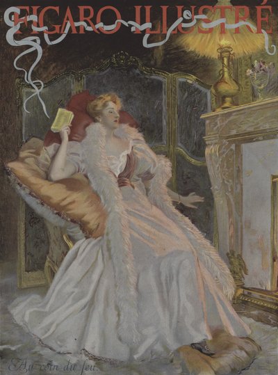 Au coin du feu (Takkarannan äärellä). Le Figaro Illustren kansi, tammikuu 1896 (väri litho) tekijältä French School