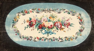Aubusson-design sohvan selkänojalle tai selkänojalle, jossa on ruiskutettuja kukkasekoituksia nauha- ja kukkareunoilla tekijältä French School