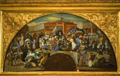 Kalan huutokauppa Les Hallesissa Pariisissa (maalaus kankaalle). tekijältä French School