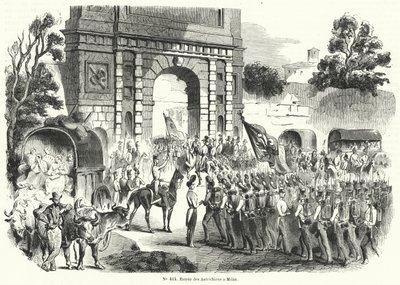 Itävallan joukot saapuvat Milanoon, Italiaan, 6. elokuuta 1848 (kaiverrus) tekijältä French School