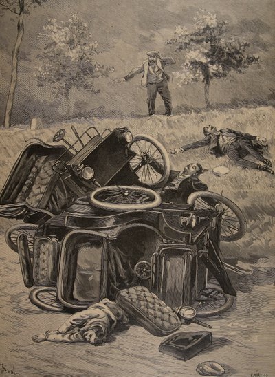 Auto-onnettomuus, kuvitus Le Petit Journalista: Supplement illustrates, 1898 tekijältä French School