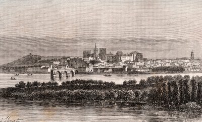 Avignon Vauclusessa - V.A. Malt-Brownin kaiverrus "La France illustrée: maantiede, historia, tilastohallinto". 1884 tekijältä French School