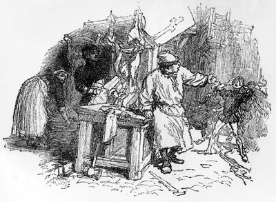 Balladit Francois Villonista "Joulupukki, joka istuttaa viiniköynnöksen", pelletiinipainos, 1896 tekijältä French School
