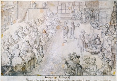 Juhla Sandricourt Tournamentissa vuonna 1493 (ruskea muste ja kynä paperille) tekijältä French School