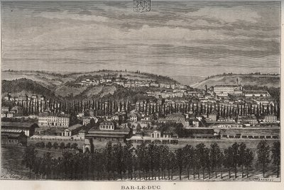 Bar-le-Duc (Bar le Duc) - Maasin departementti - kaiverrus "La France illustree: maantiede, historia, tilastohallinto" V.A. Maltaanruskea. 1884 tekijältä French School
