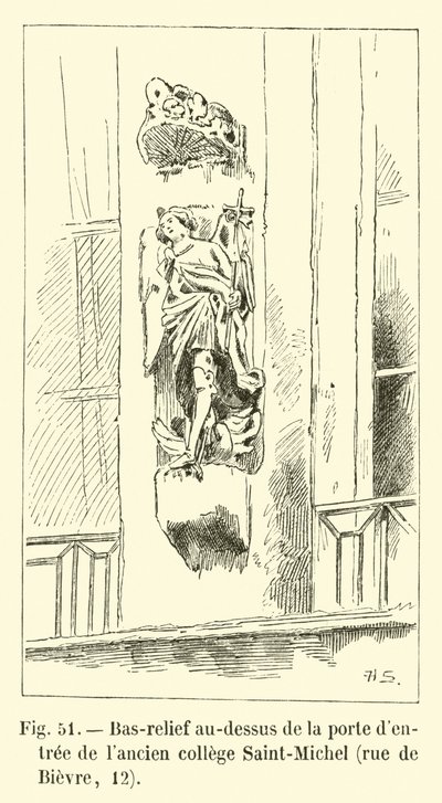 Bareljefi entisen Saint-Michel-opiston sisäänkäynnin yläpuolella, rue de Bievre, 12 tekijältä French School