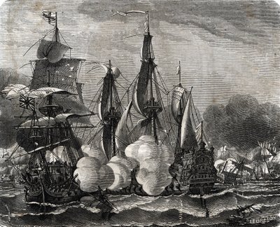 "Bantry Bayn taistelu laivastotaistelussa 11. toukokuuta 1689, viikko ennen yhdeksänvuotisen sodan julistamista (Bantry Bayn taistelu laivastotaistelussa 11. toukokuuta 1689, viikko ennen yhdeksän vuoden sodan julistusta) Kaiverrus Lahuresta “Po tekijältä French School