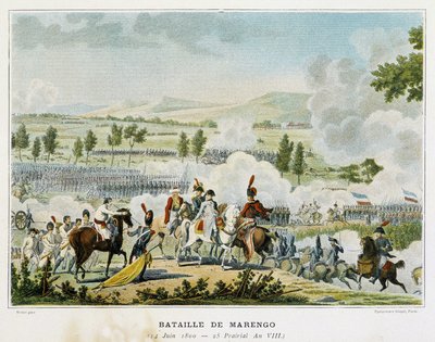 Marengon taistelu (Piemont - Italia) 14. kesäkuuta 1800, jonka aikana Bonaparte voitti itävaltalaiset. tekijältä French School