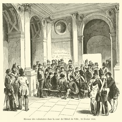 Vapaaehtoisten bivouac Hôtel de Villen pihalla, 26. helmikuuta 1848 tekijältä French School
