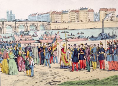 Lippujen siunaus Pariisissa ennen kolonistien lähtöä Algeriaan vuonna 1843, 1935 tekijältä French School