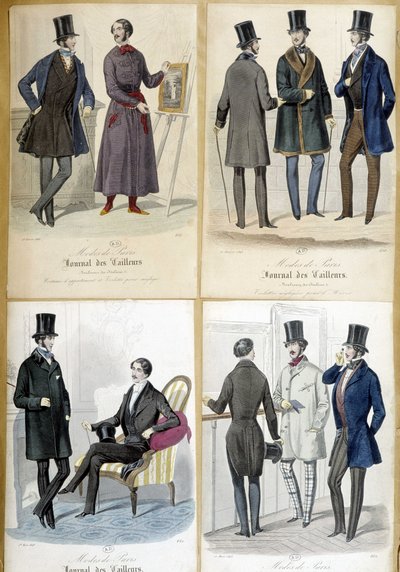 Miesten muotia kuvaavat taulut "Journal des tailors" -lehdestä vuodelta 1848. tekijältä French School