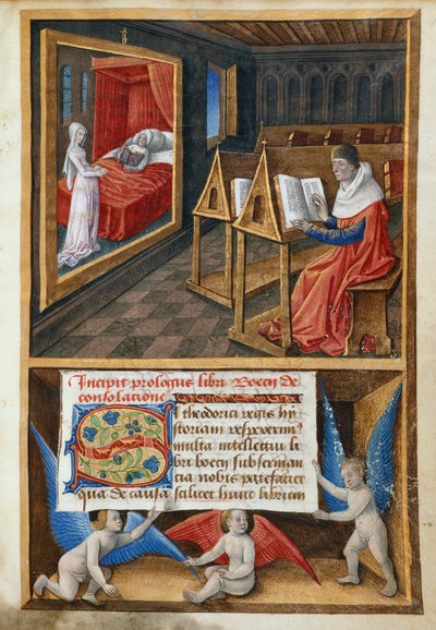 Boethius ja filosofia, esimerkki teoksesta "Filosofian lohdutus" tekijältä French School