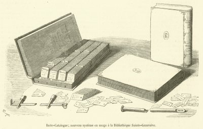 Luettelolaatikko, uusi järjestelmä käytössä Bibliotheque Sainte-Genevieve (kaiverrus) tekijältä French School
