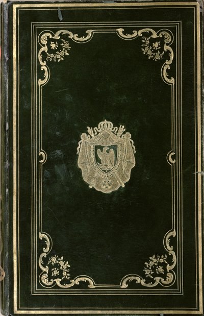 Kirjasidonta, jossa on Napoleon Bonaparten (1769-1821) vaakuna (vihreä nahka ja kulta) tekijältä French School