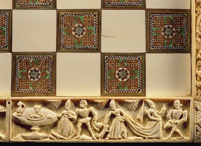 Hovielämää kuvaavan shakkilaudan reunus, 1415 tekijältä French School