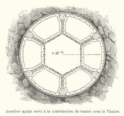Thamesin alla tunnelin rakentamisessa käytetty kilpi (kaiverrus) tekijältä French School