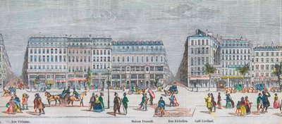 Boulevard Montmartre eteläpuolella ja boulevard des Italiens eteläpuolella - Rue Vivienne - Maison Frascati - Rue Richelieu - Cafe Cardinal - Kaiverrus "Tableau-de-Paris" Edmond Texier 1852 tekijältä French School