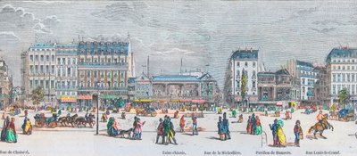 Boulevard des Italians eteläpuoli ja Boulevard des Capucines eteläpuoli - rue de Choiseul - kiinalaiset kylpylät - rue de la Michodiere - Pavillon de Hanover - rue Louis-le-Grand - Kaiverrus "Tableau-de-Paris" Edmond Texier 1852 tekijältä French School