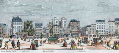 Boulevard du Temple eteläpuoli - Rue Charlot - Cafe Turk - Passage Vendome - Rue du Temple - Kaiverrus "Tableau-de-Paris" Edmond Texier 1852 tekijältä French School