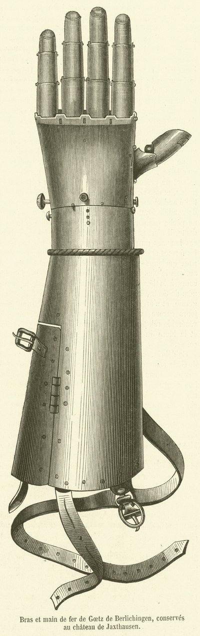Bras et main de fer de Goetz de Berlichingen, säilykkeet au chateau de Jaxthausen (kaiverrus) tekijältä French School