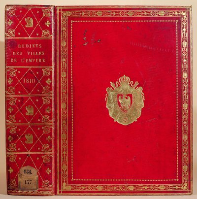 Ranskan valtakunnan kaupunkien budjetit, sidottu Napoleon Bonaparten (1769-1821) vaakunaan 1810 (punainen marokkolainen nahka ja kulta) (katso myös 165117) tekijältä French School