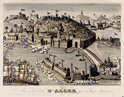KOLONIALISMI: Ranskan armeijan Algerin kaupungin saarto. 1830 (värikaiverrus) tekijältä French School