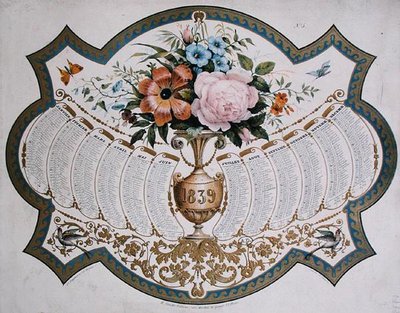 Kalenteri vuodelle 1839, kaiverrus Godefroy Engelmann (1788-1839) n. 1838 (väri litho) tekijältä French School