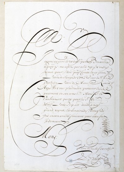 Kalligrafia: Francois de Bruynin vuonna 1678 kalligrafiima tilikirje. Pariisin kaupungin historiallinen kirjasto tekijältä French School