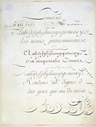 Kalligrafia: Käsikirjoitus, joka edustaa kolmen ranskalaisen kirjoituksen periaatetta Andre Tardieun 1700-luvun lopulla. tekijältä French School