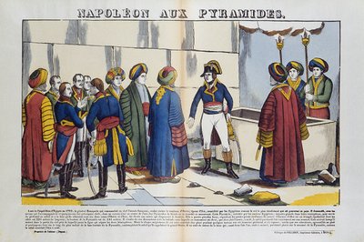 Egyptin kampanja (retkikunta) (1798-1801): Bonaparte Napoleon Egyptin pyramideille vuonna 1799. Kuva Epinalista tekijältä French School