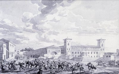 Italian kampanja: näkymä Pariisin kaupungin kapinasta Ranskan miehitystä vastaan toukokuussa 1796. Anonyymi piirros. Pariisi, Louvren museo tekijältä French School