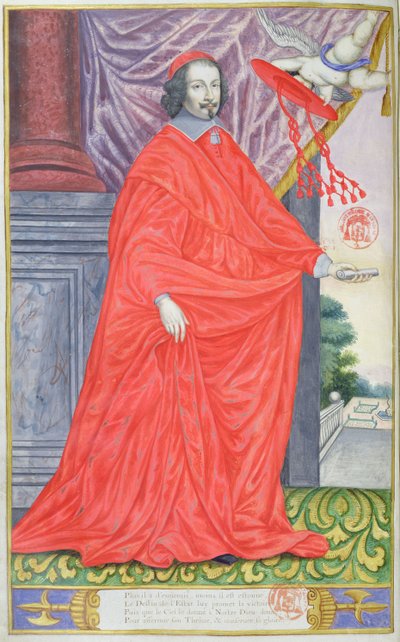 Kardinaali Mazarin, kuvitus Puget de la Serren vuosisadan maineikkaiden miesten panegyricista, 1655 tekijältä French School