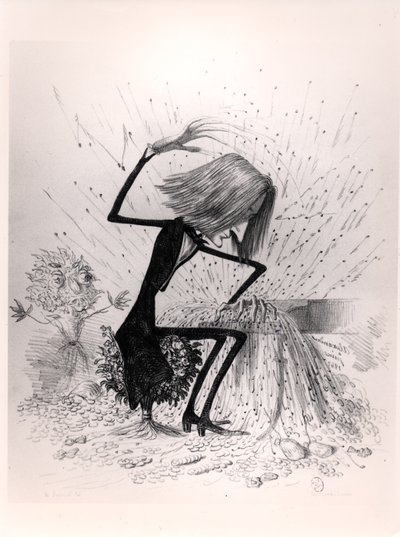 Karikatyyri, joka kuvaa Franz Lisztiä (1811-86) soittamassa pianoa, 1845 tekijältä French School