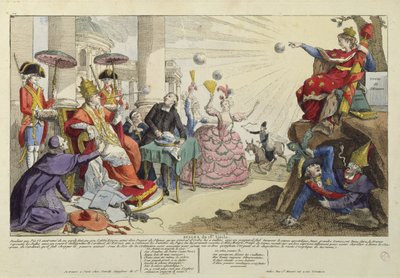 Karikatyyri 1700-luvun paavin bulloista (värillinen kaiverrus) (katso myös 127599) tekijältä French School