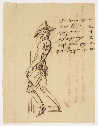 Nuoren sotilaan karikatyyri, 1809 (kynä ja ruskea muste paperille) tekijältä French School
