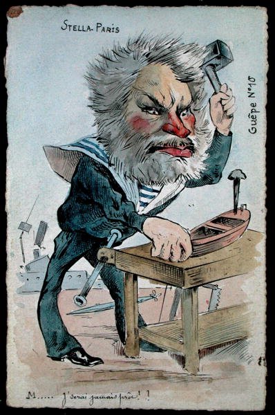Karikatyyri merivoimien ministeri Camille Pelletanista (1846-1915) sarjasta "Guepe", julkaistu noin 1902 (käsinvärinen kaiverrus) tekijältä French School