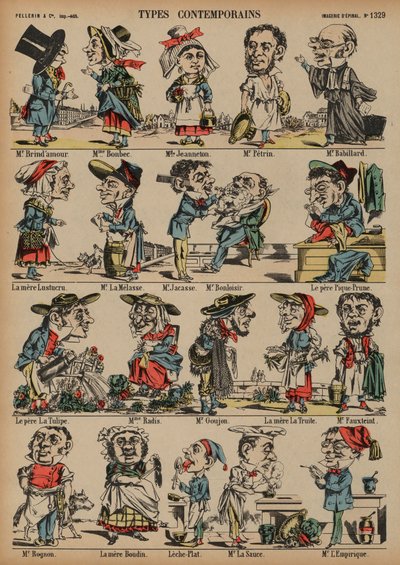 Karikatyyrit (värillinen kaiverrus) tekijältä French School
