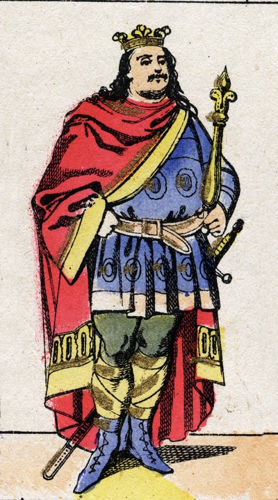 Karolingien dynastia: Muotokuva Charles III Le Grosista (839-888), frankkien kuningas 881-887. Epinaalikuvaus 1800-luvun lopusta. Yksityinen kokoelma. tekijältä French School