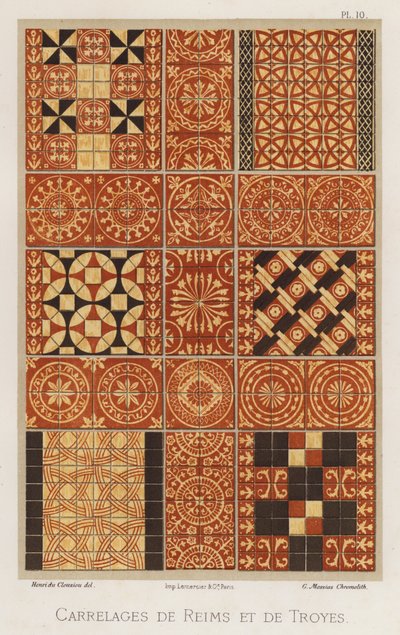Reims ja Troyes laatat (väri litho) tekijältä French School