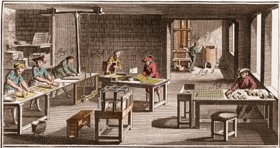 Cartier - Pelikorttien valmistus - "" Grande Encyclopedia tai Dictionnaire Raisonne des Sciences, des Arts et des Metiers"" (Encyclopedia tai Dictionary of the Sciences, Arts and Professions), kirjoittaneet Denis Diderot (1713-1784) ja Jean d