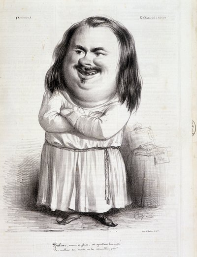 Honore de Balzacin (1799-1850) ja munkin sarjakuva - elokuvassa "Charivari" 10.12.1838 B.H.V.P. tekijältä French School