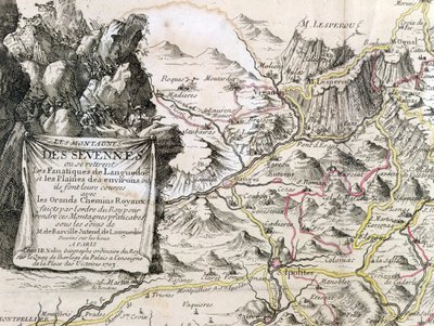 Cartouche Cevennesin alueen kartalta, 1703 tekijältä French School
