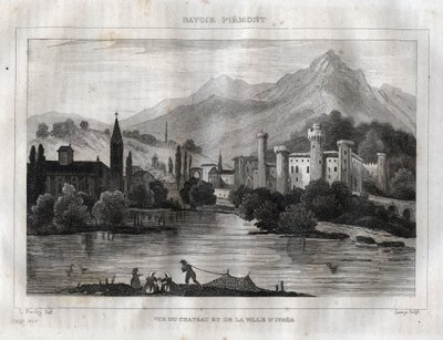 Ivrean linna - Castello di Ivrea - Kaiverrus "" Maalauksellisesta Italiasta"", M. de Norvins, Ch. Nodier 1834-1836. tekijältä French School
