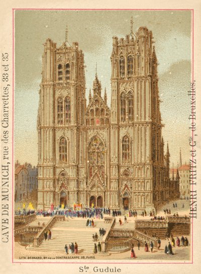 Pyhän Mikaelin ja Pyhän Gudulan katedraali, Bryssel (chromolitho) tekijältä French School