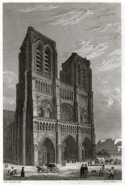 Notre-Dame de Parisin katedraali. (kaiverrus, n. 1850) tekijältä French School