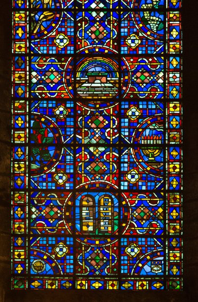 Cathedrale de chartres, yksityiskohta rauhan lasimaalauksesta tekijältä French School