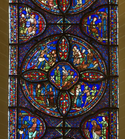 Cathedrale de chartres, lasimaalaukset: Saint Antoneen ja Saint Paulin elämä, erakot, yksityiskohta keskellä tekijältä French School