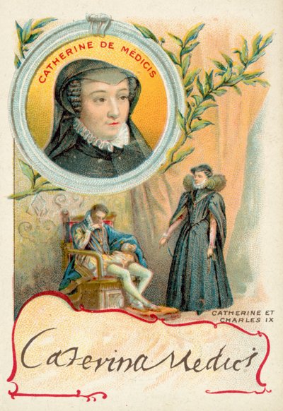 Catherine de Medici ja hänen miehensä Kaarle IX Ranskalainen (chromolitho) tekijältä French School