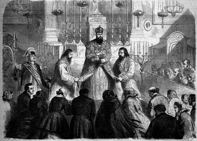 Katolinen rituaali - Messu - 26. tammikuuta 1860: Mekitaristien esimiehen messujuhla armenialaisen riitin mukaan Notre Dame des Victoiresin kirkossa Pariisissa. Kaiverrus "" Le Monde Illustré" -julkaisussa nro 147, 4. helmikuuta 1860. tekijältä French School